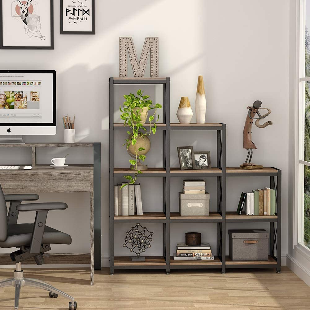 12 Shelves Bookshelf, Industrial Ladder Bookcase